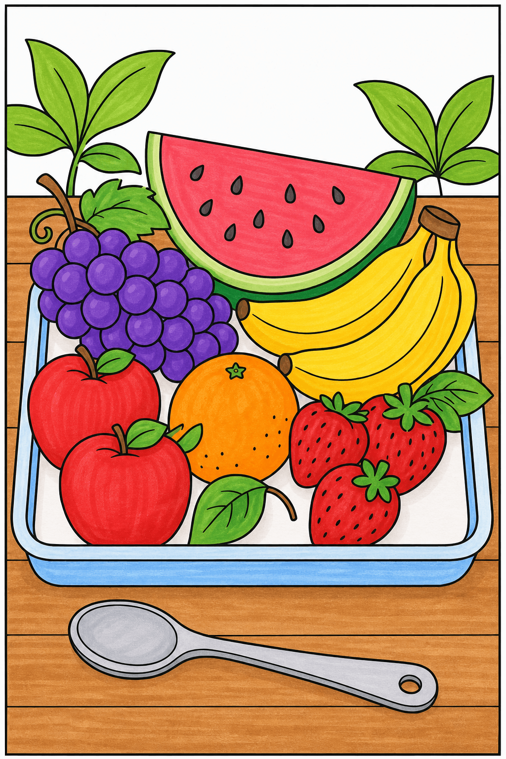 Mixed Fruit Tray Coloring Page marker colorized preview