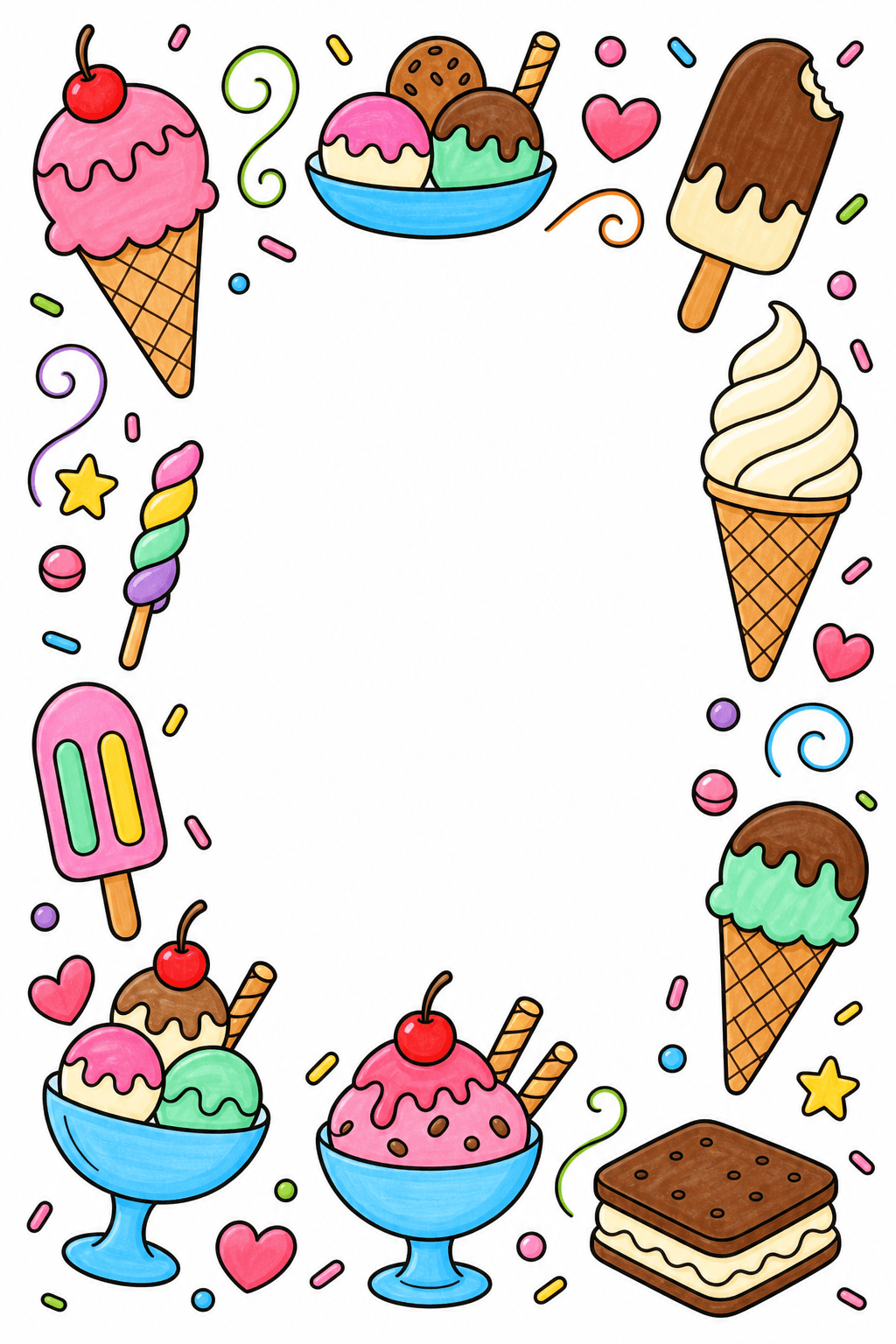 Ice Cream Food Ice Cream Decorative Border marker colorized preview