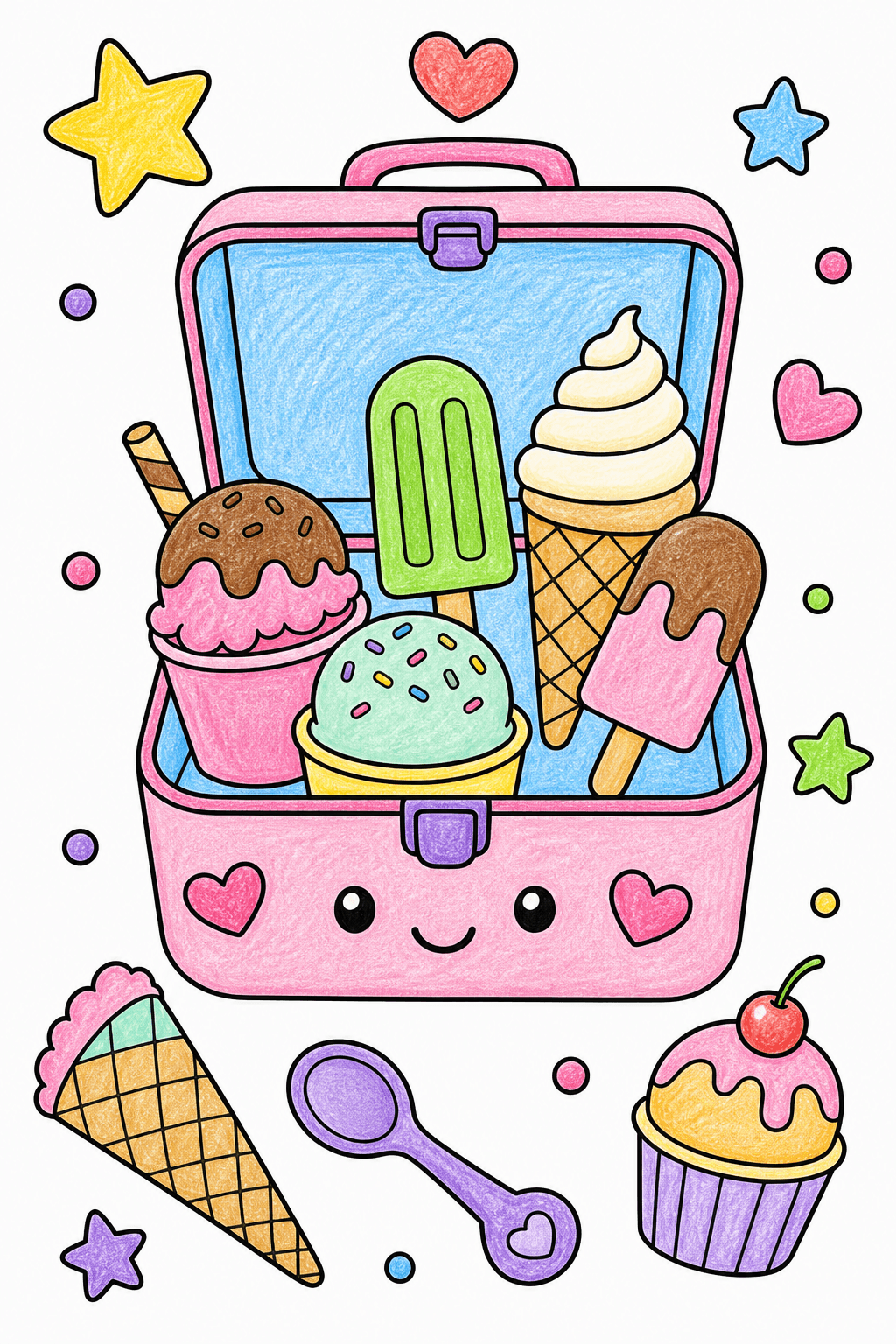 Ice Cream Food Ice Cream Lunch Box crayon colorized preview