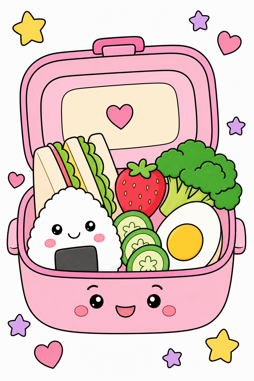 Kawaii Lunch Box Coloring Page clean-digital colorized preview