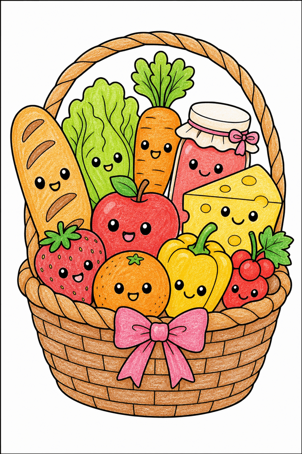 Smiling Food Market Basket crayon colorized preview