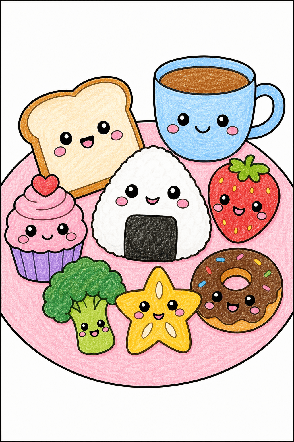 Kawaii Snacks Arranged on a Round Plate crayon colorized preview