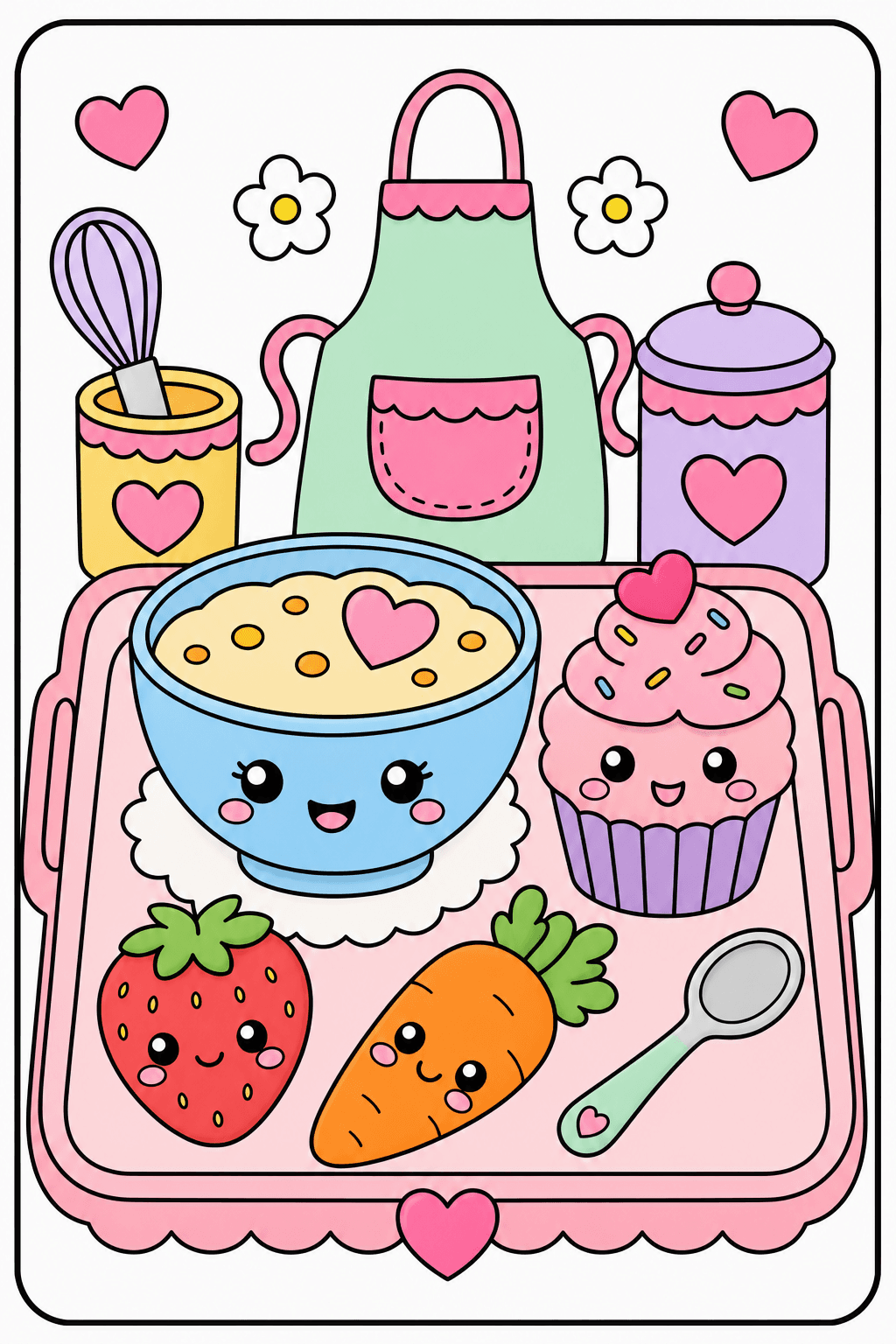 Kawaii Cooking Tray with Apron and Snacks clean-digital colorized preview