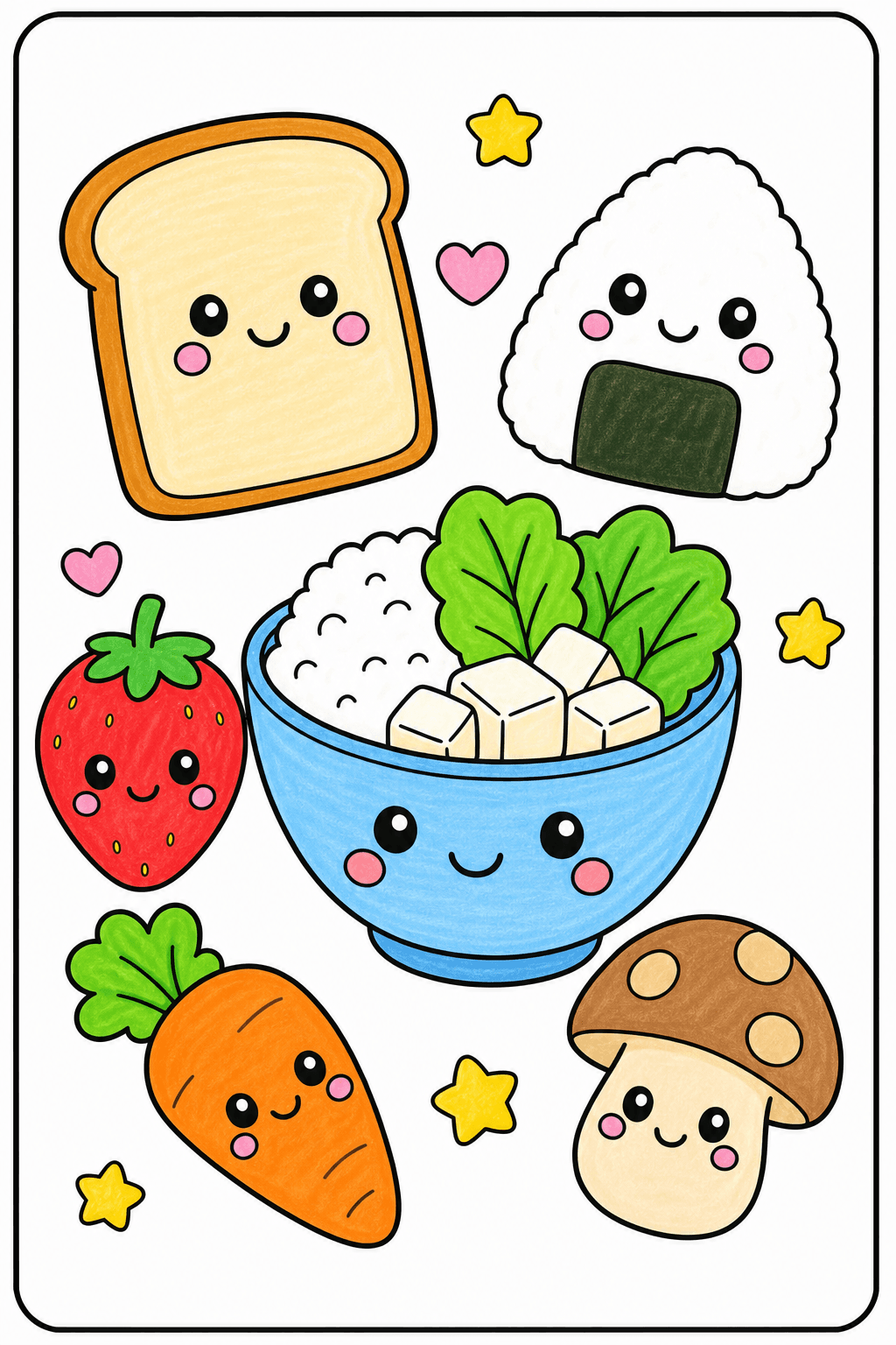 Smiling Food Ingredients and Rice Bowl marker colorized preview