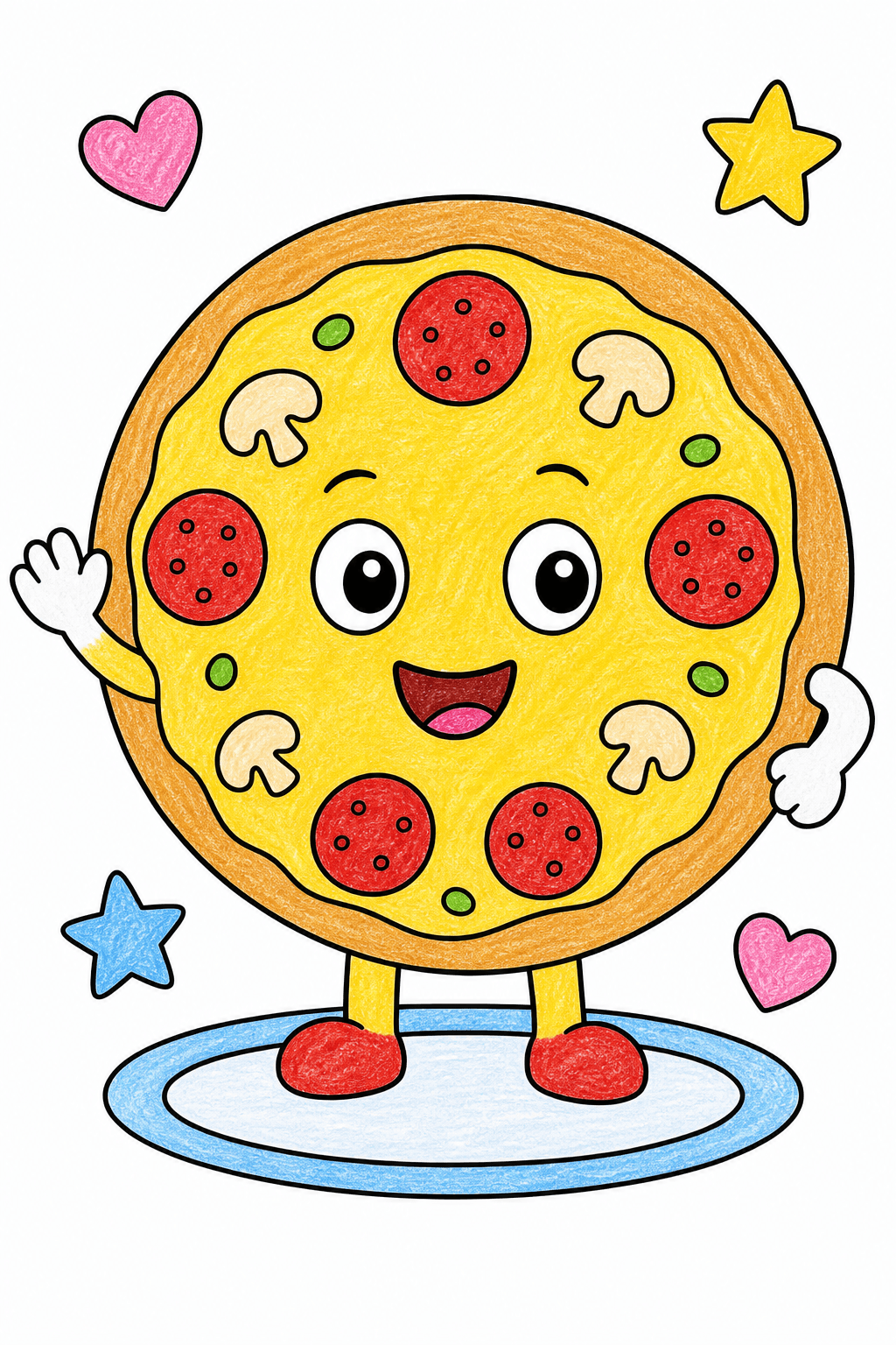 Pizza Food Pizza Cute Face Version crayon colorized preview