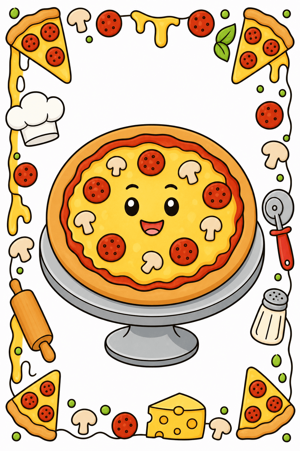 Pizza Food Pizza Decorative Border clean-digital colorized preview