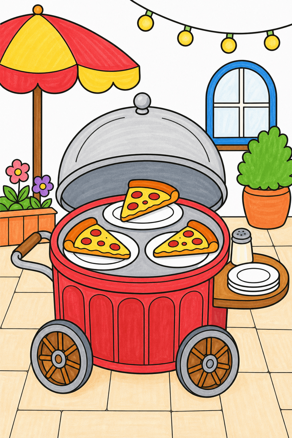 Pizza Food Pizza Serving Cart marker colorized preview