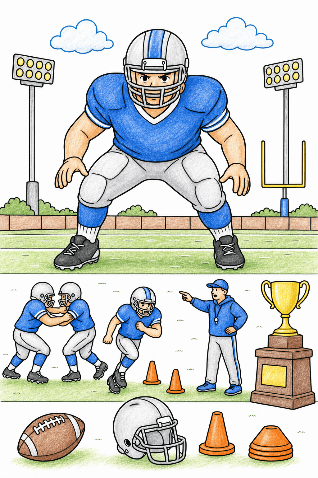 American Football Defensive Tackle Pose colored-pencil colorized preview
