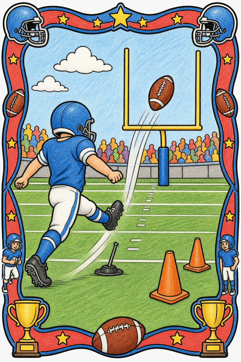 American Football Field Goal Kick colored-pencil colorized preview