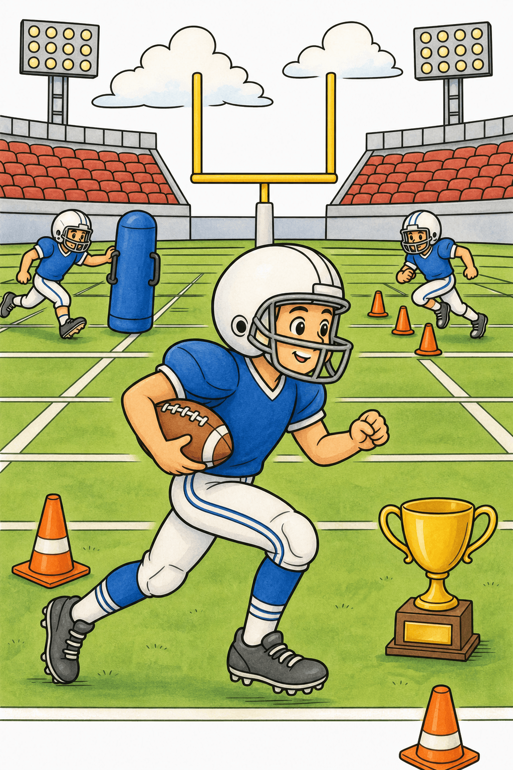 Young Football Player Running with the Ball storybook colorized preview