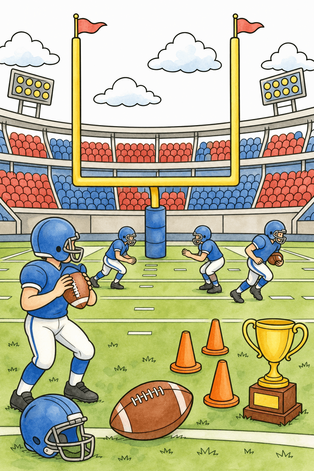 American Football Goalpost Stadium Scene watercolor colorized preview