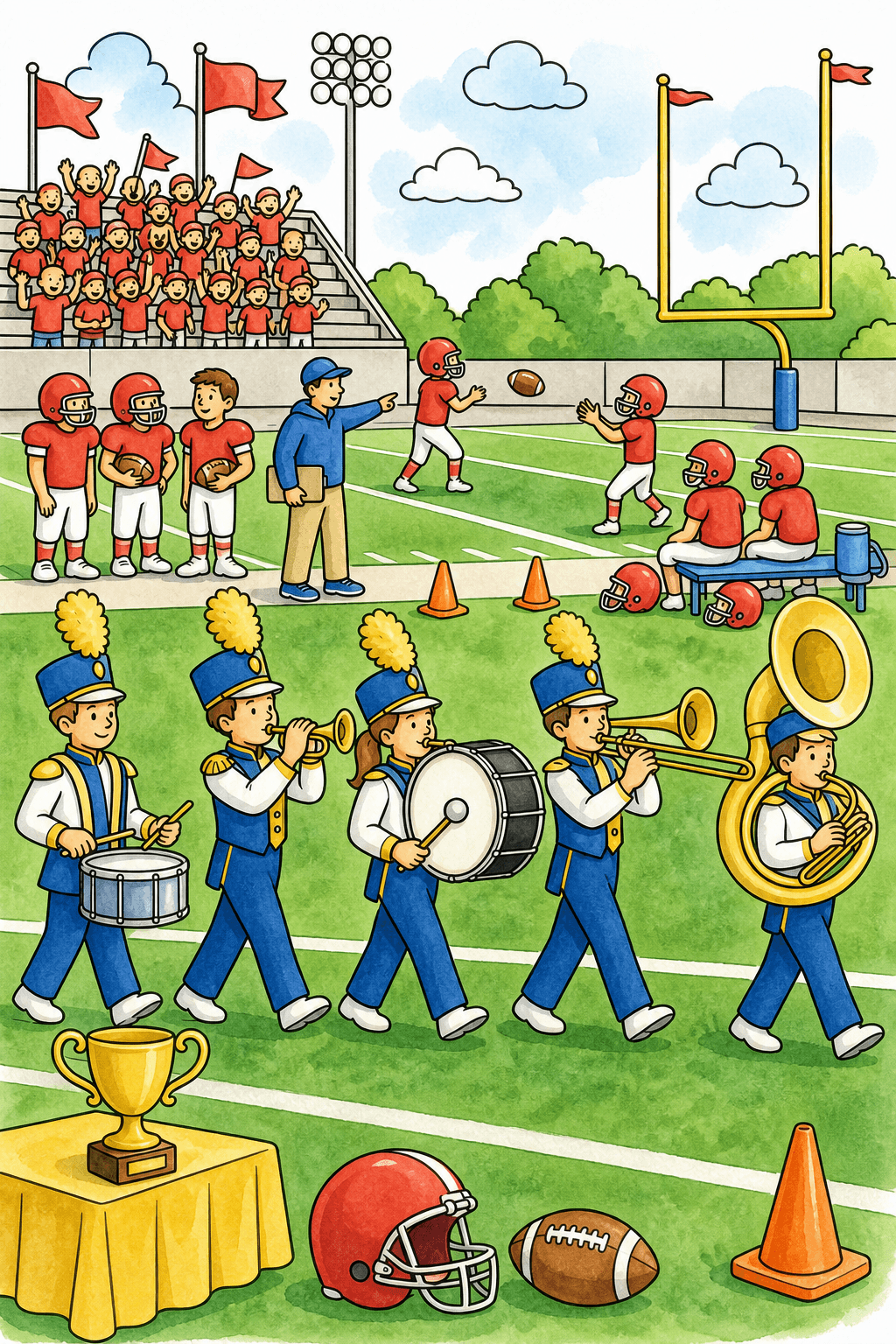 American Football Marching Band Halftime watercolor colorized preview