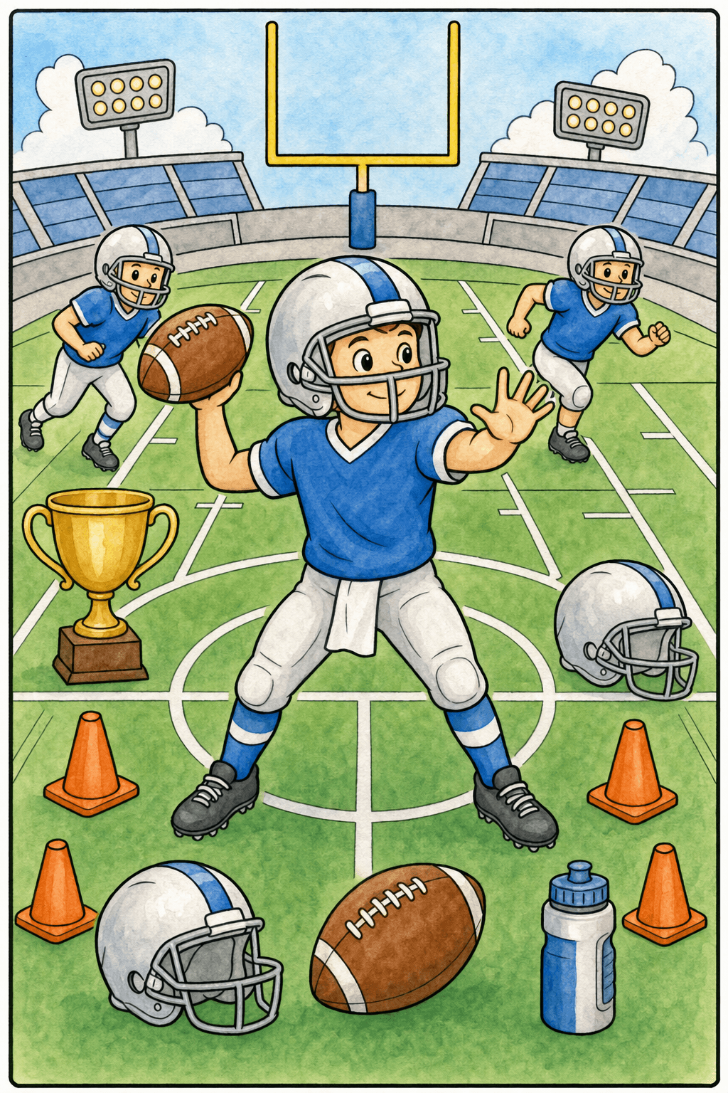 American Football Quarterback Passing watercolor colorized preview