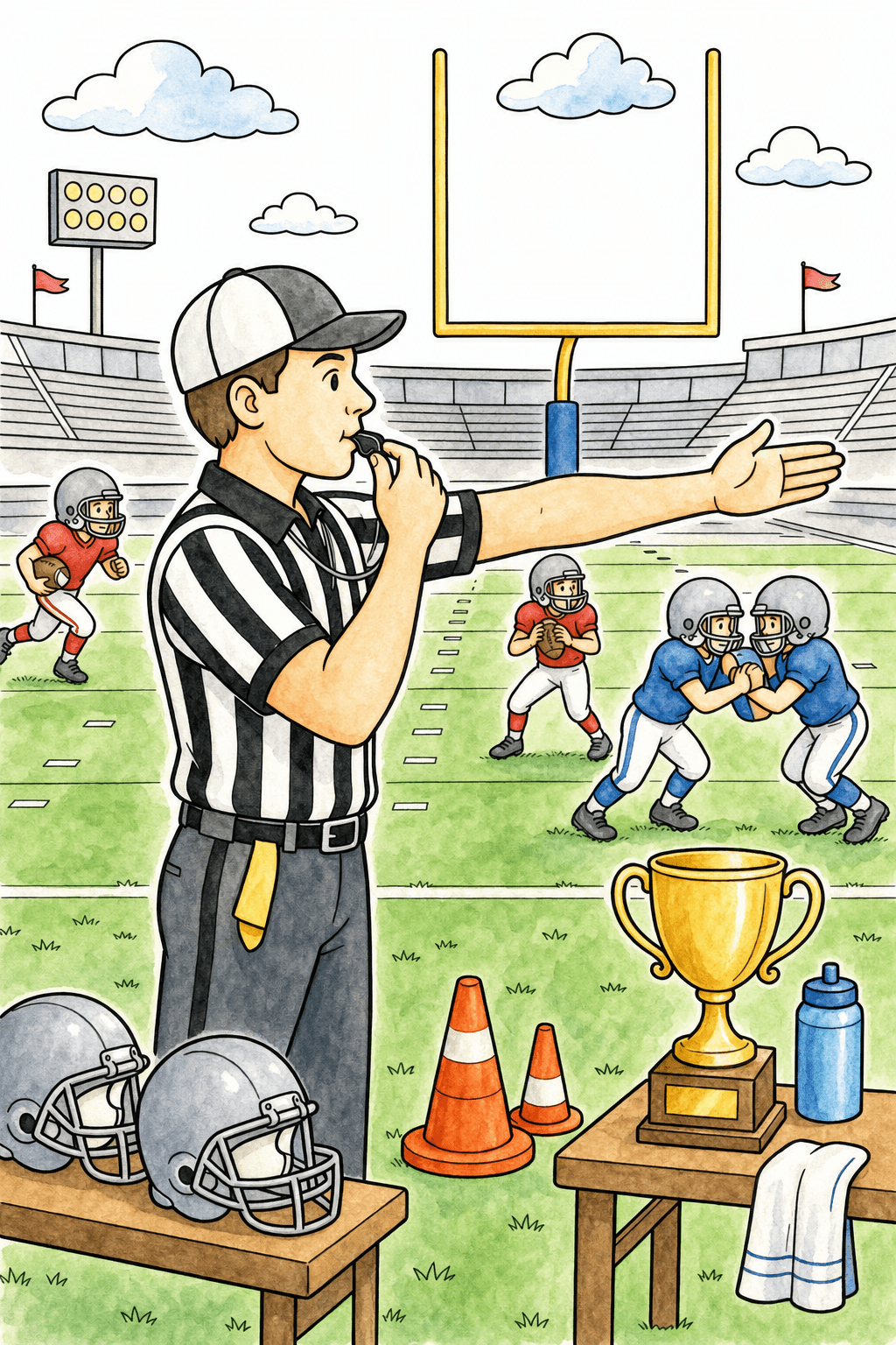 American Football Referee Whistle Scene watercolor colorized preview