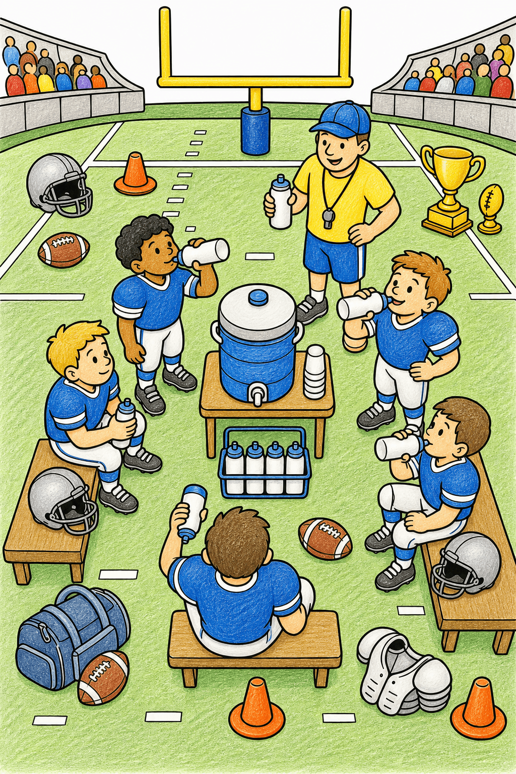 American Football Sideline Water Break colored-pencil colorized preview