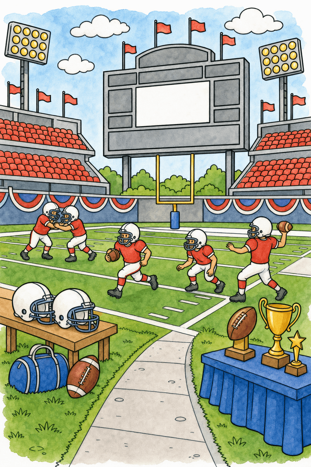 American Football Stadium Scoreboard Without Teams watercolor colorized preview