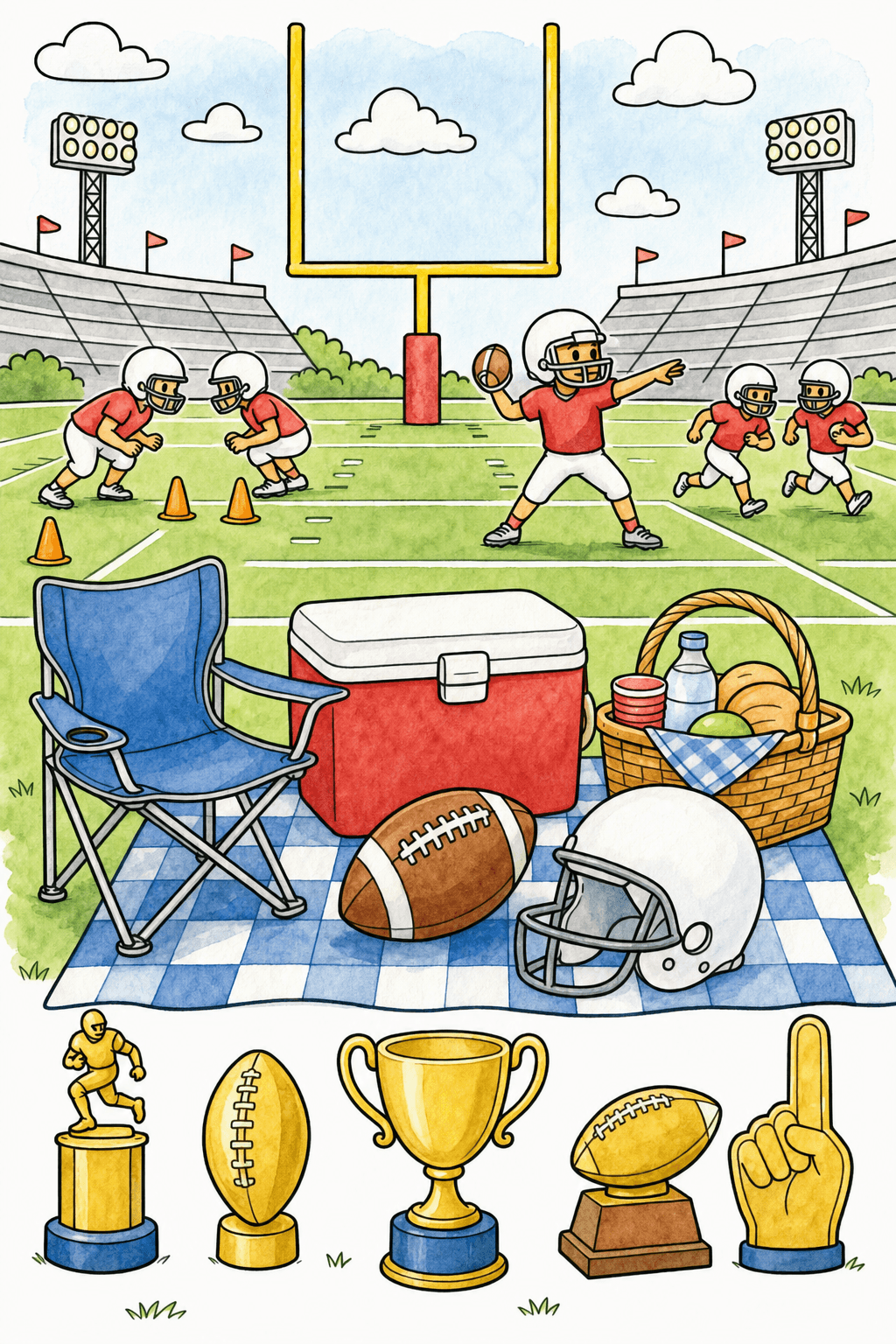 American Football Tailgate Picnic Football watercolor colorized preview