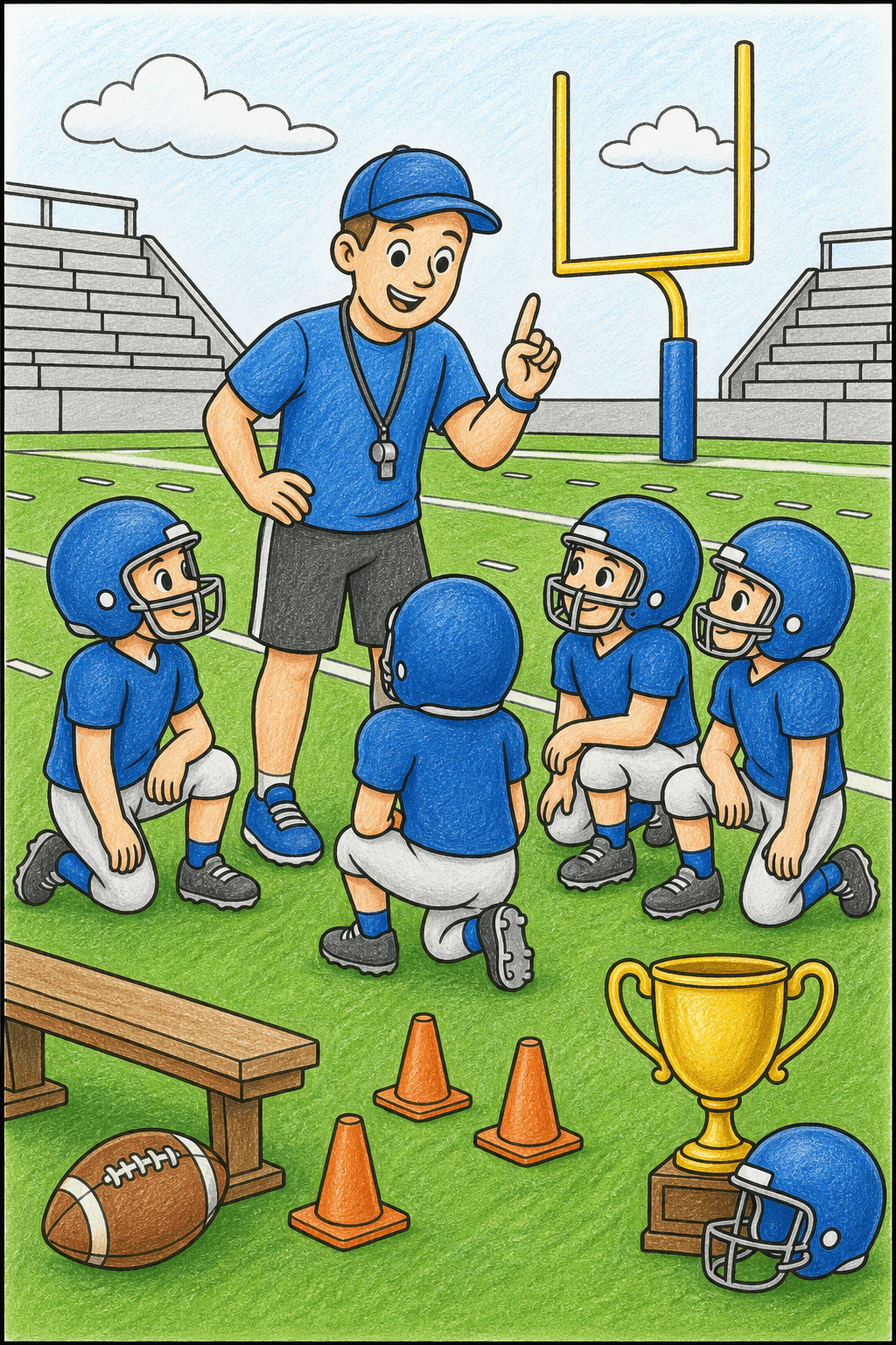 American Football Youth Football Coach Scene colored-pencil colorized preview
