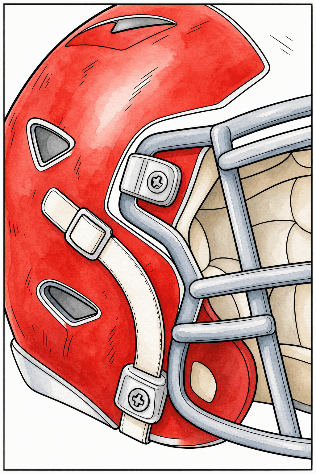 Close-Up Football Helmet with Face Mask watercolor colorized preview