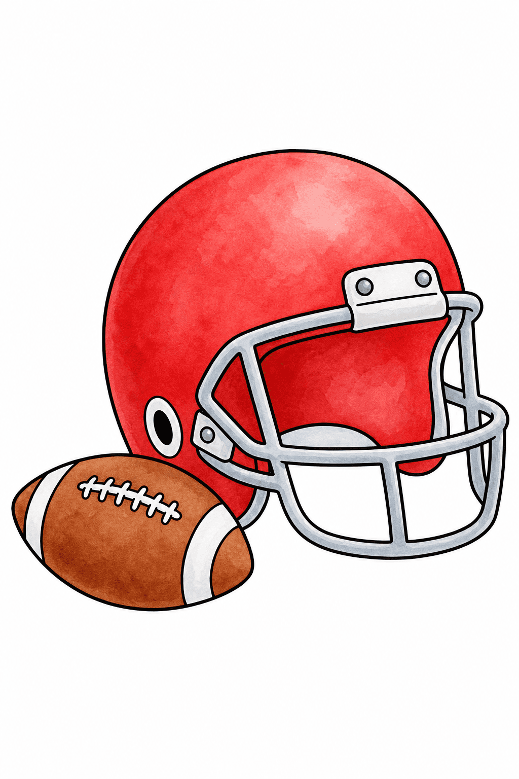 Easy Football Helmet and Ball Coloring Page watercolor colorized preview