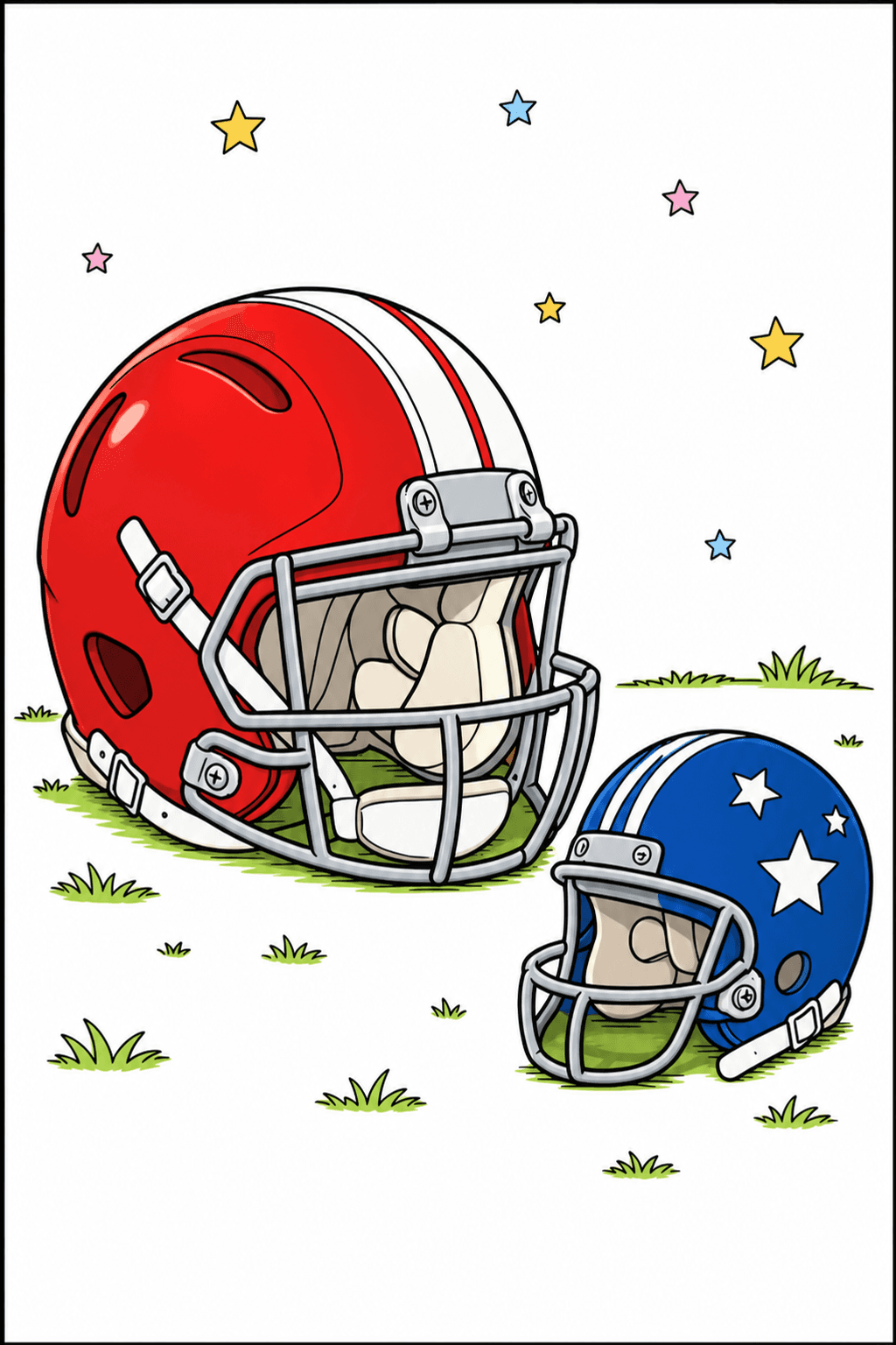 Football Helmet Pair on Grass with Stars clean-digital colorized preview
