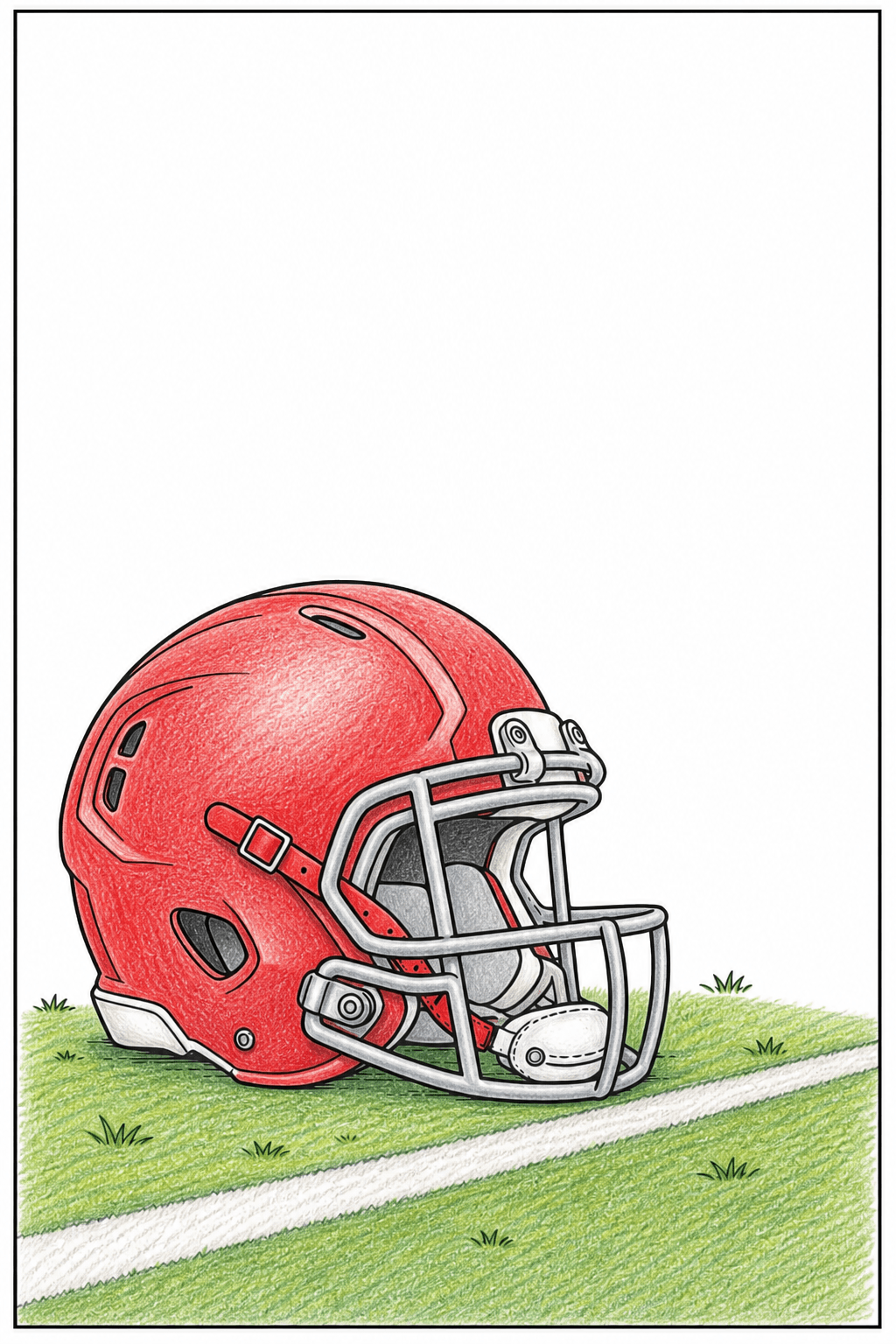 Football Helmet Resting by a Field Line colored-pencil colorized preview