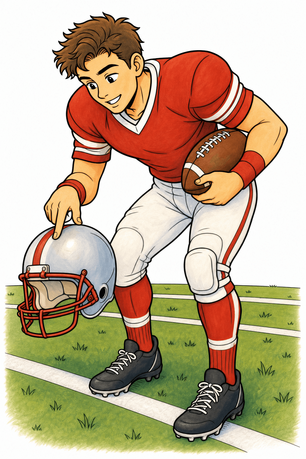 Football Player Pointing at a Helmet storybook colorized preview