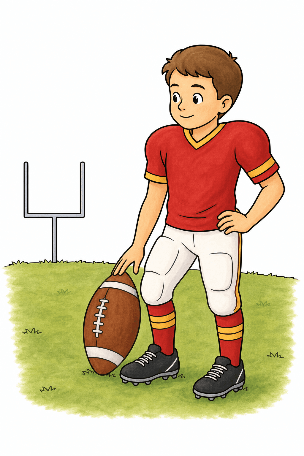 Easy Football Player and Goalpost Coloring Page storybook colorized preview