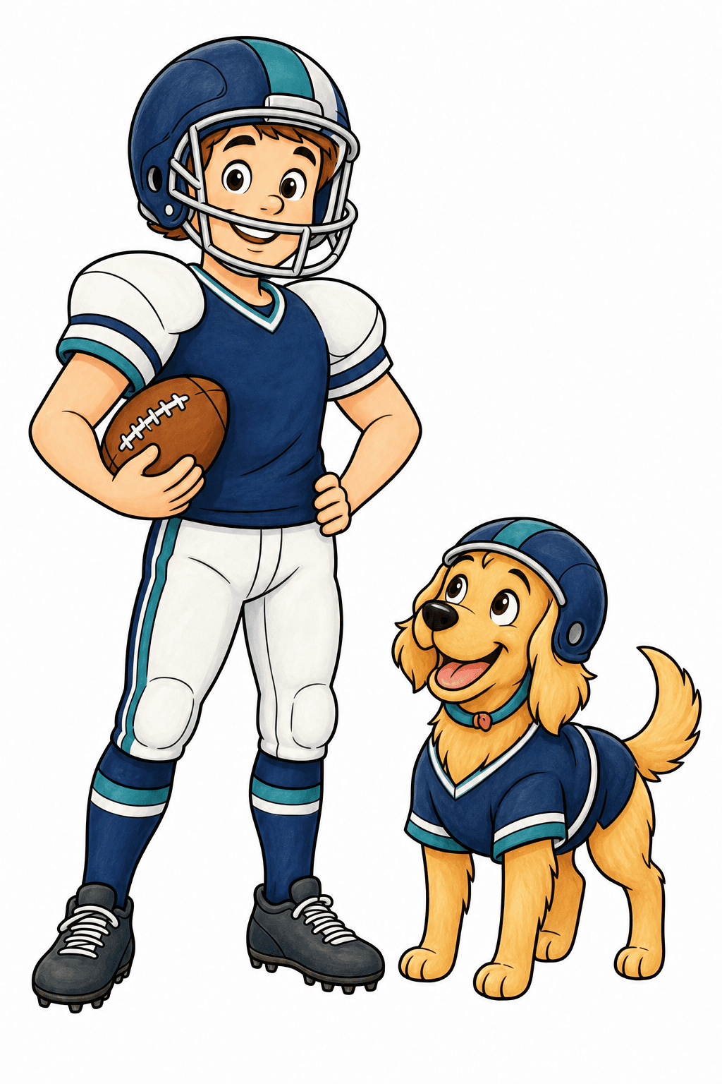 Football Player with a Helmeted Dog Coloring Page storybook colorized preview
