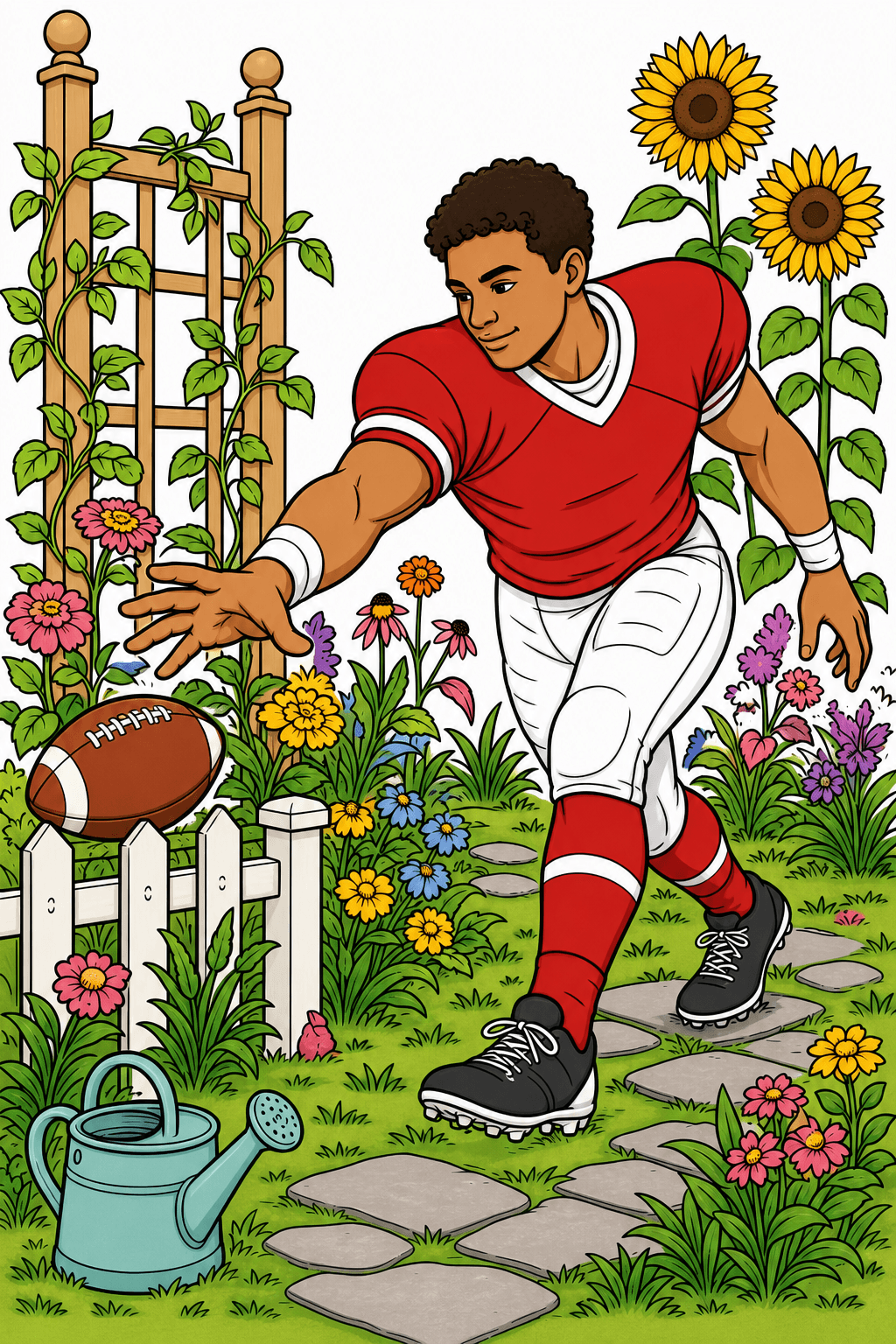 Football Player Reaching for a Ball in the Garden clean-digital colorized preview
