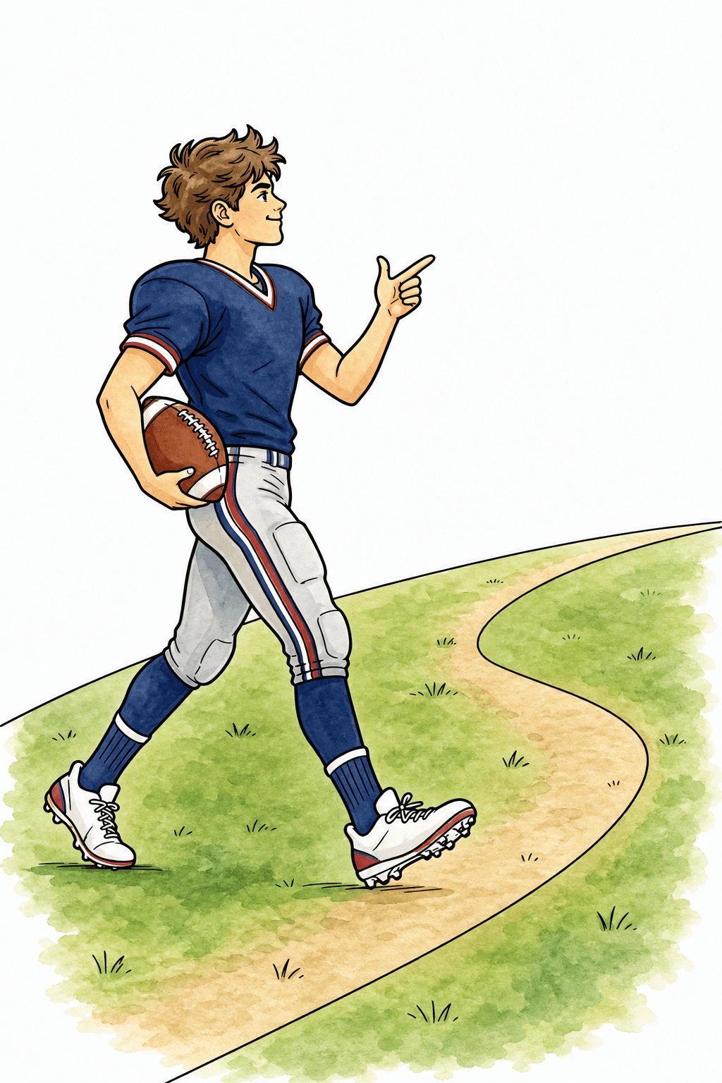 Walking Football Player Pointing Ahead watercolor colorized preview