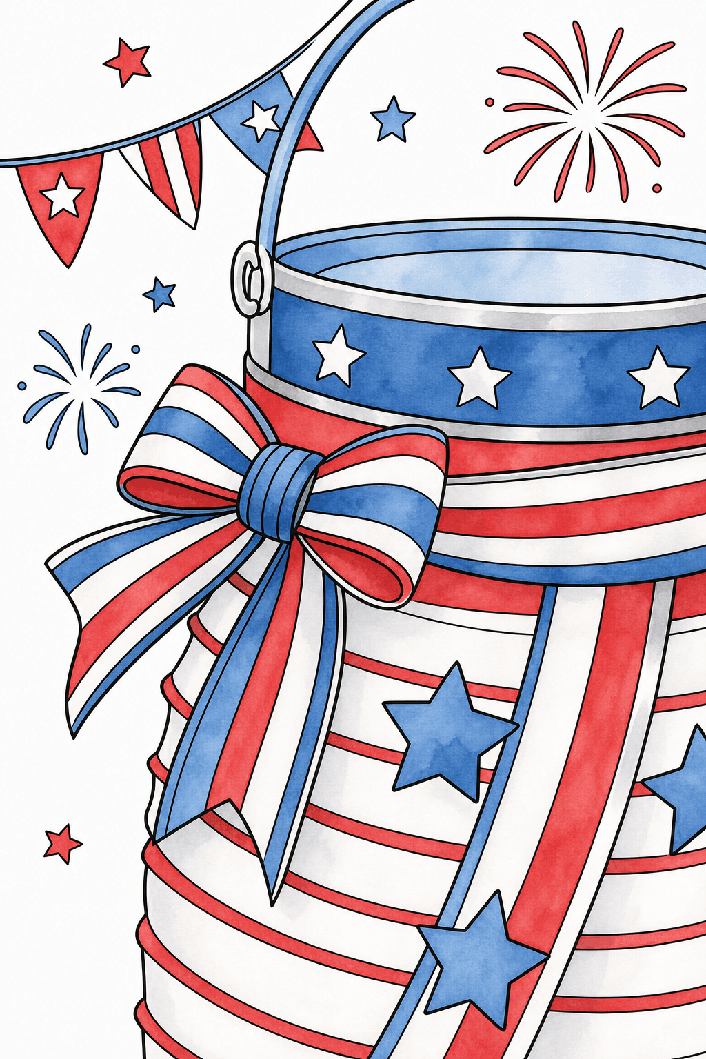 Fourth of July Hat with Stars and Striped Bow watercolor colorized preview