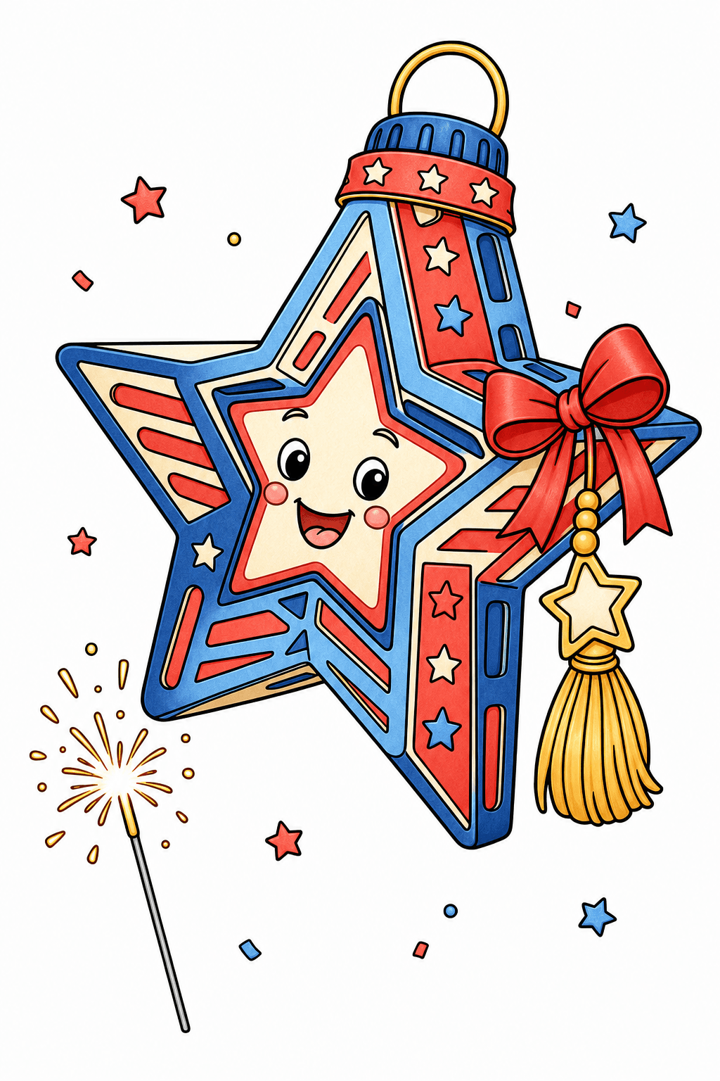 Smiling Star Ornament with Bow and Sparkler storybook colorized preview