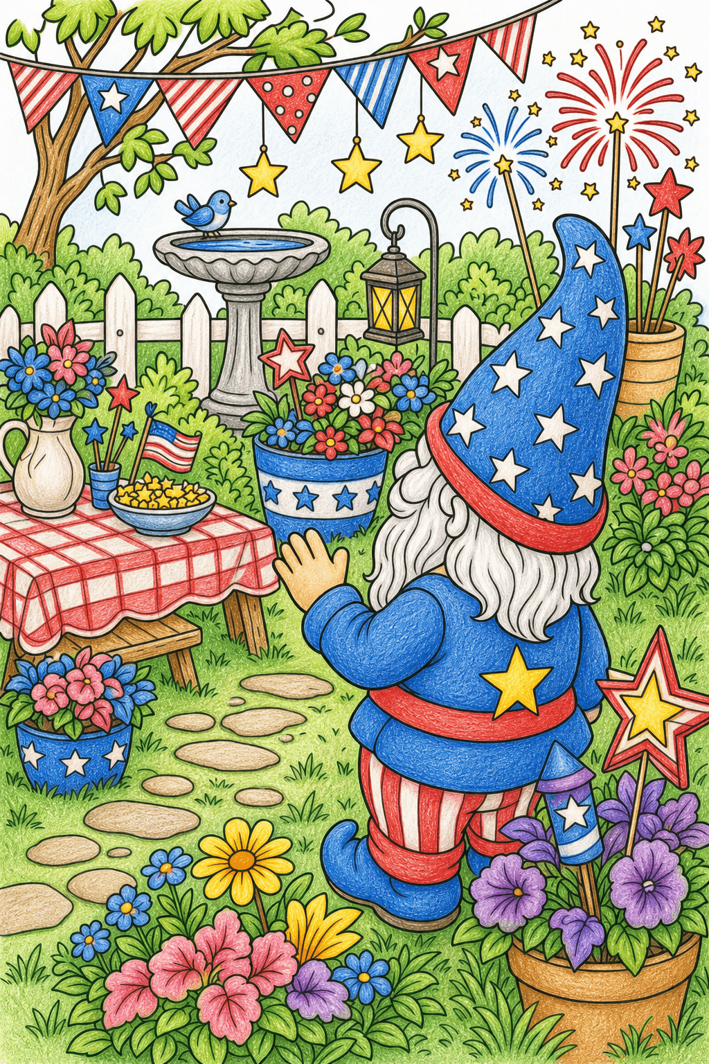 Fourth of July Garden Party colored-pencil colorized preview