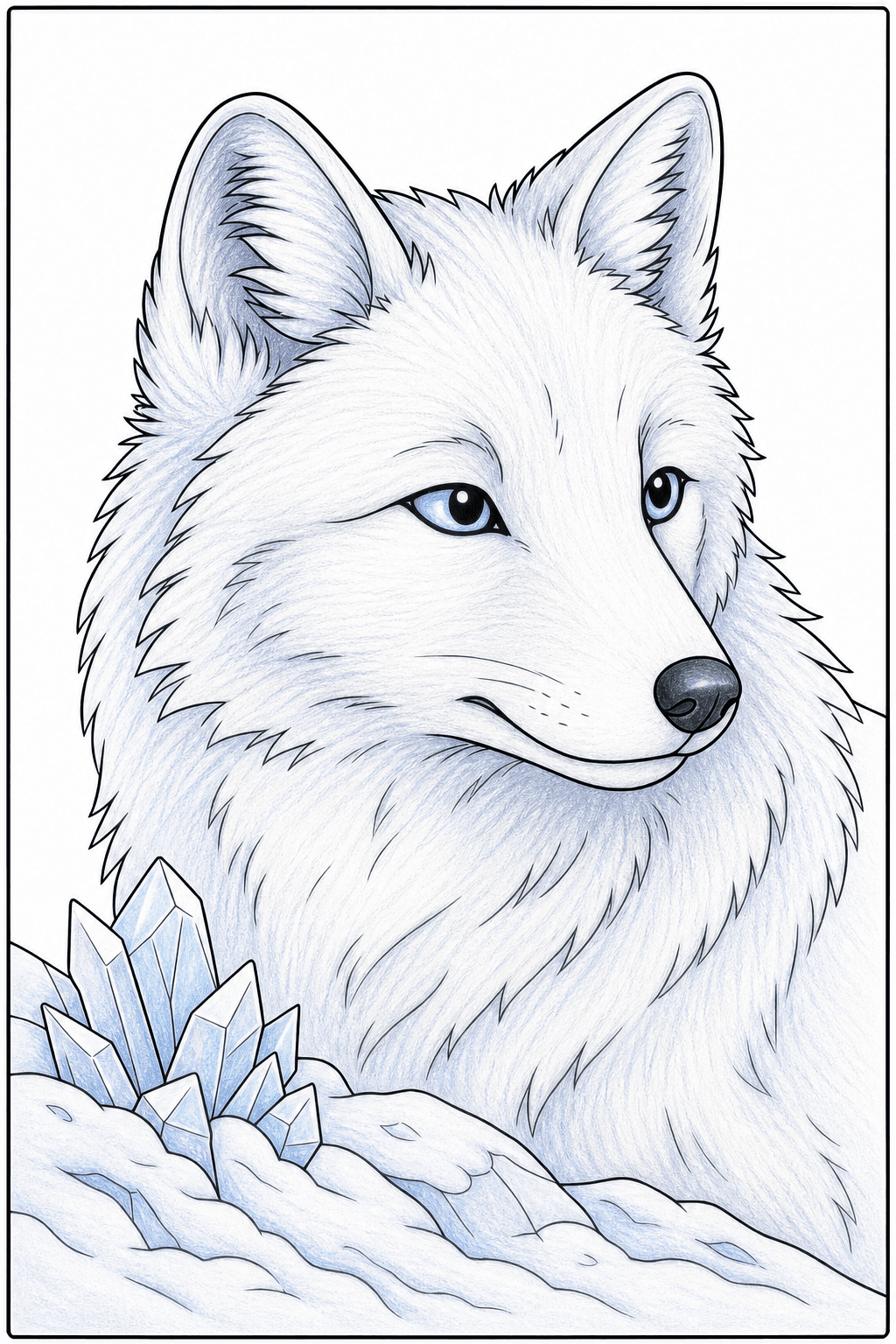 Arctic Fox Portrait with Ice Crystals colored-pencil colorized preview