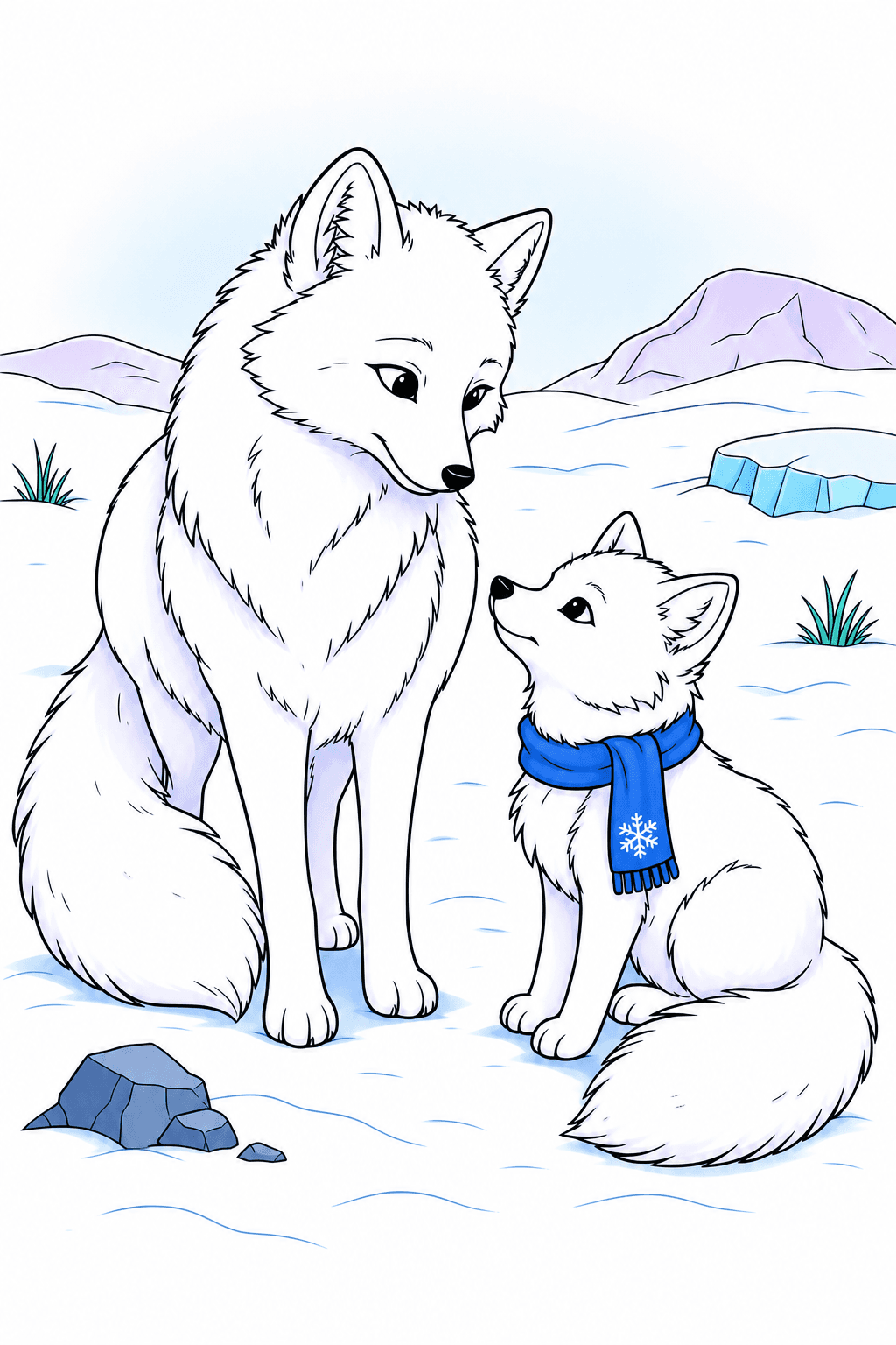 Arctic Fox Family in a Snowy Landscape clean-digital colorized preview