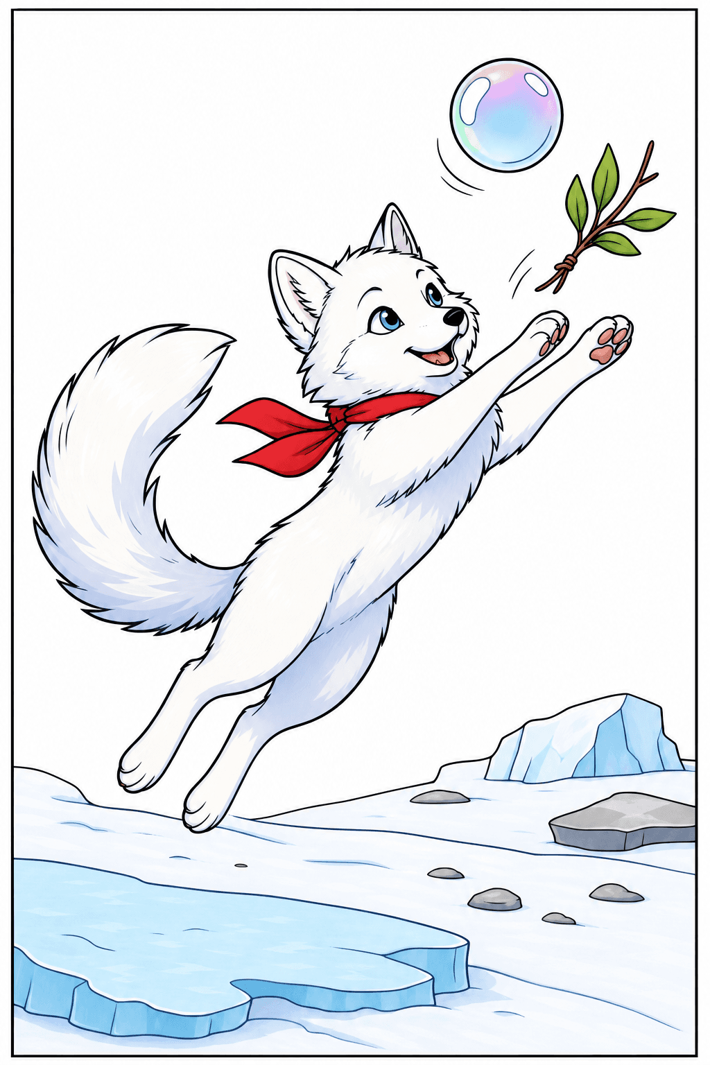 Leaping Fox Reaching for a Bubble clean-digital colorized preview