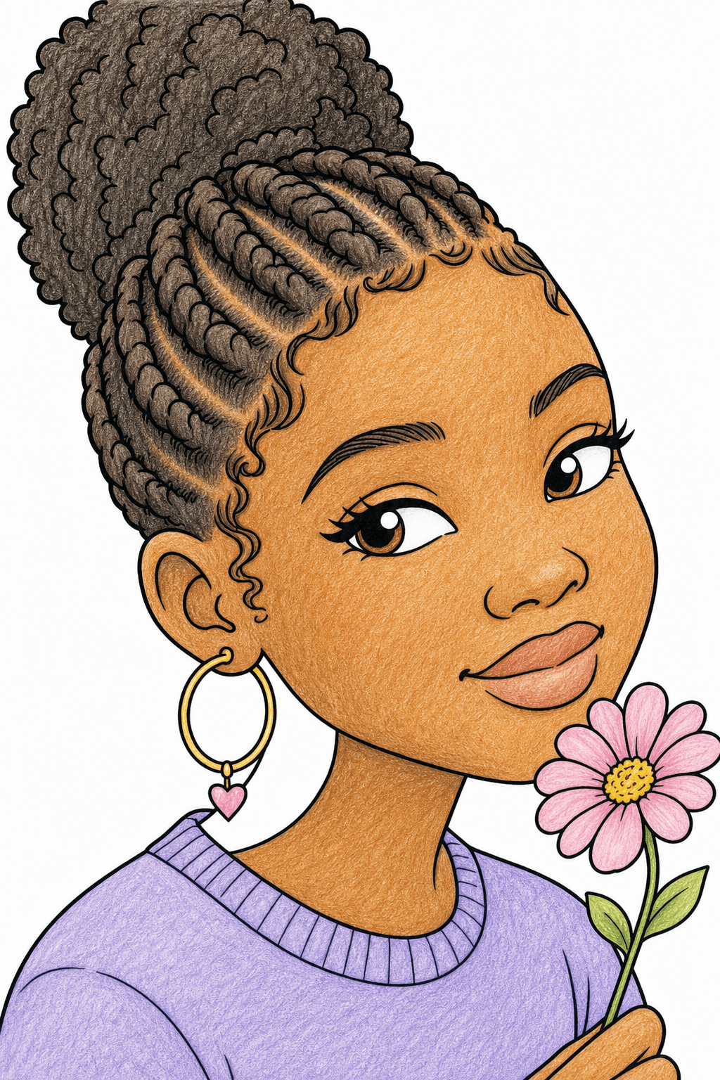 Black Girl Holding a Flower Portrait colored-pencil colorized preview