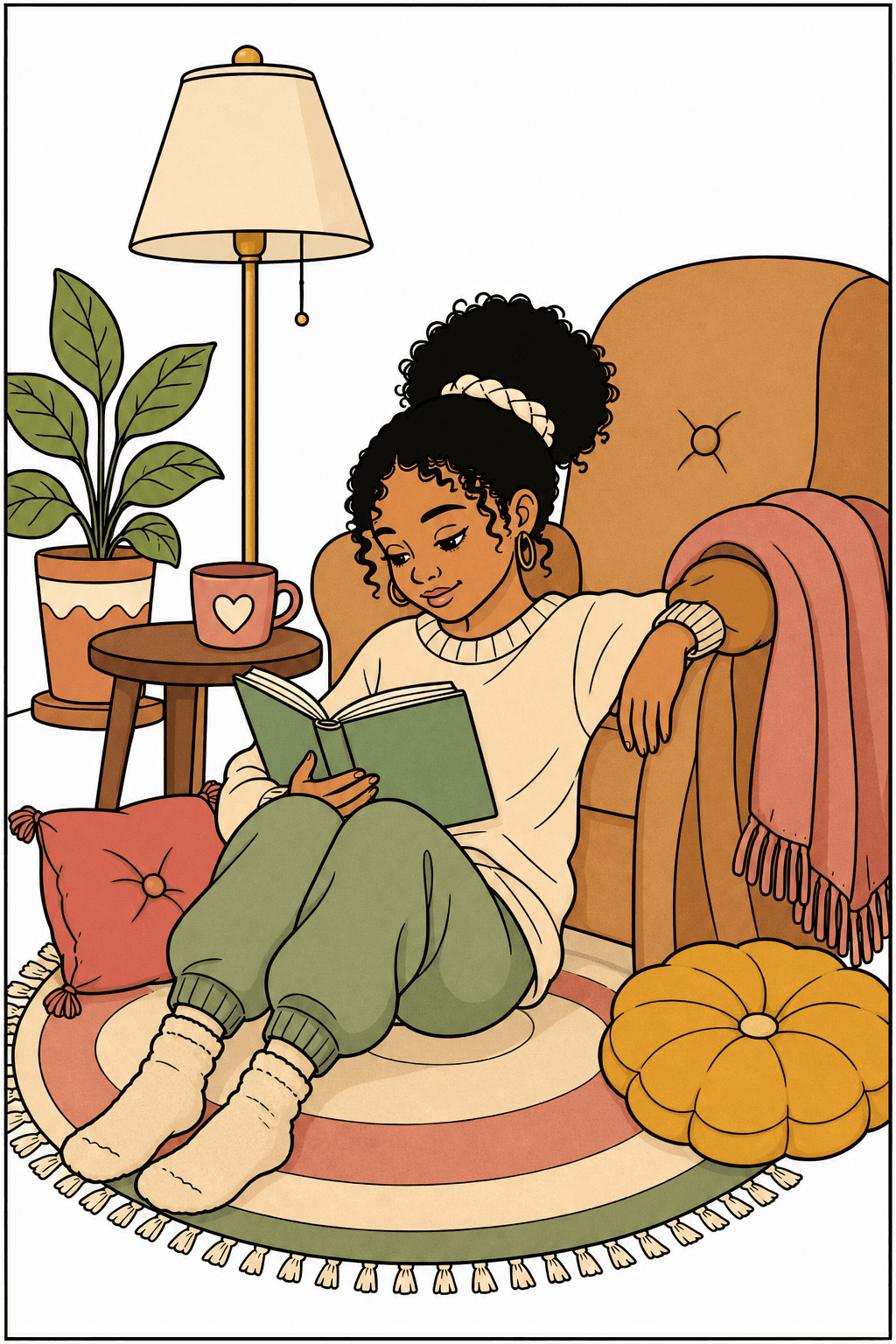 Girl Reading in a Cozy Armchair Nook clean-digital colorized preview