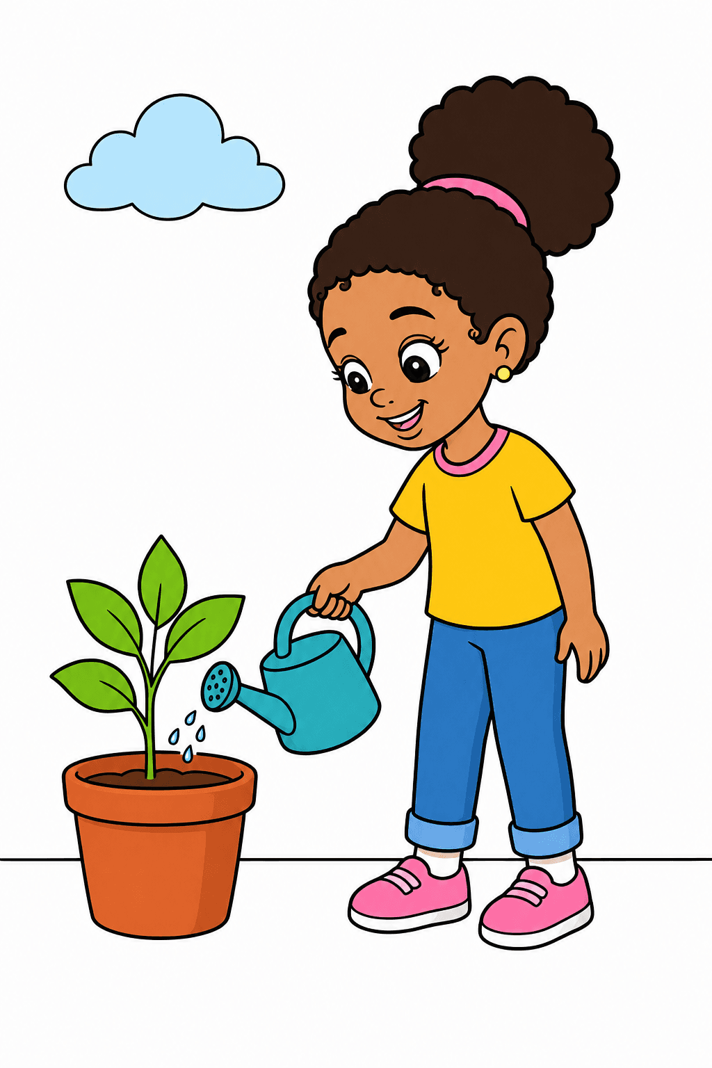 Girl Watering a Plant with a Small Can clean-digital colorized preview