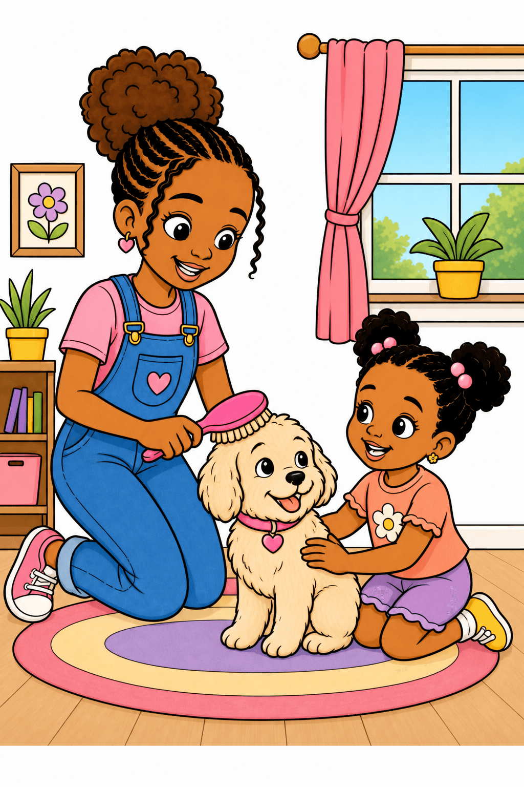 Girls Caring for a Dog at Home clean-digital colorized preview