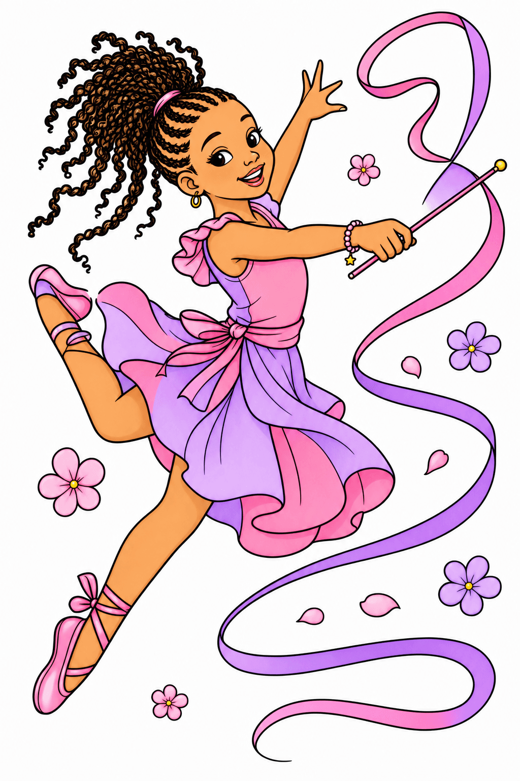 Girl Leaping with a Swirling Dance Ribbon clean-digital colorized preview