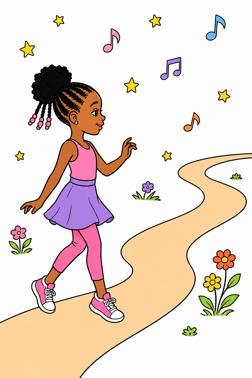 Black Girl Walking Along a Musical Path clean-digital colorized preview