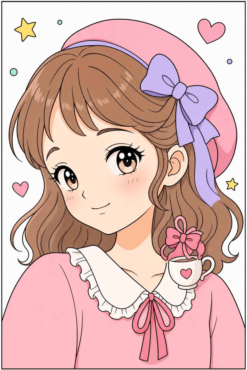 Girl in a Beret Portrait Coloring Page clean-digital colorized preview