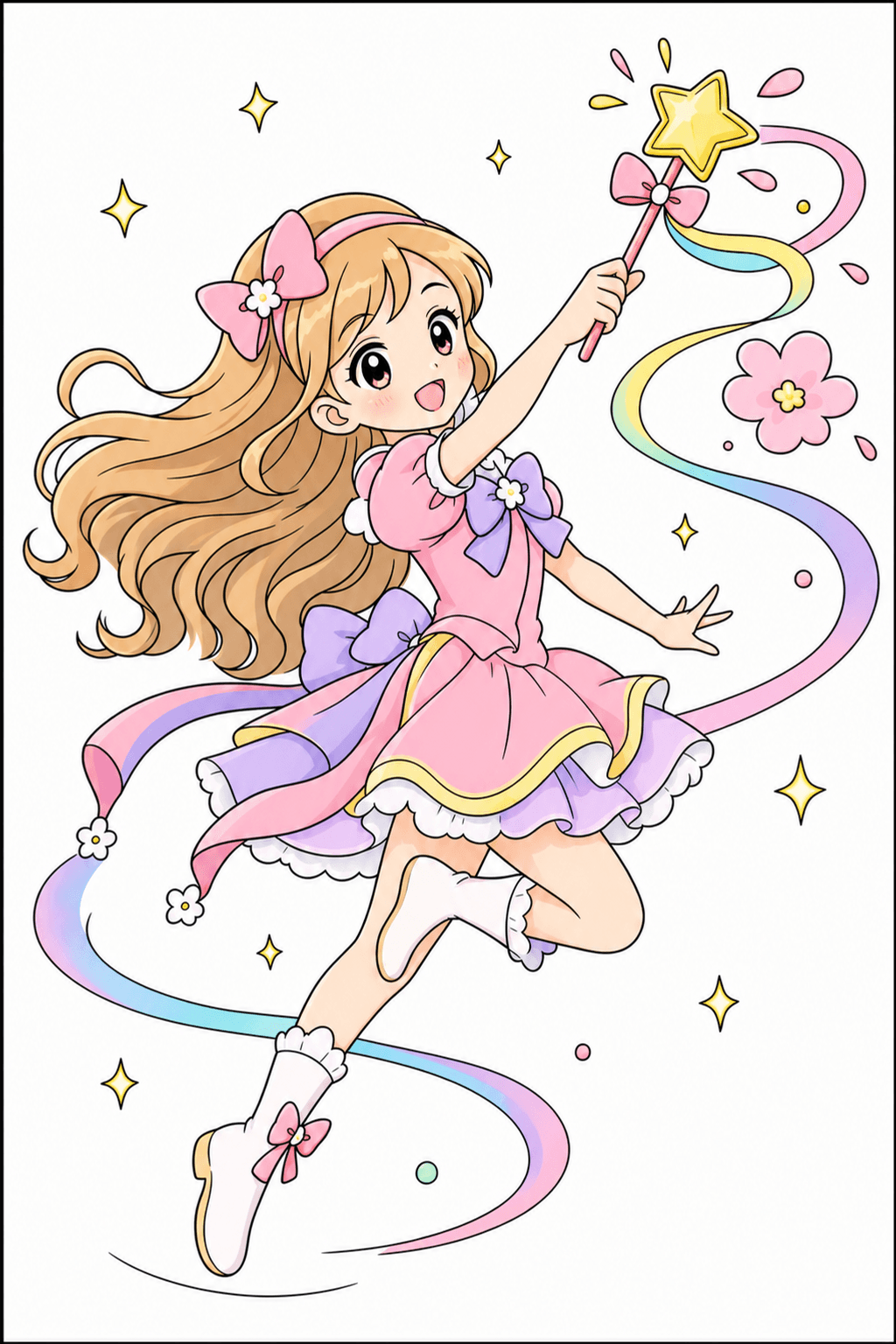 Leaping Girl Waving a Star Wand clean-digital colorized preview