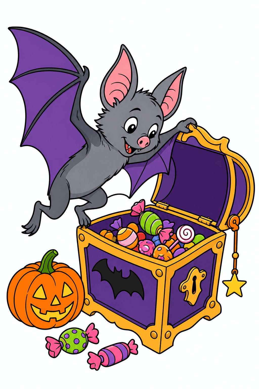 Halloween Bat with an Open Candy Chest clean-digital colorized preview