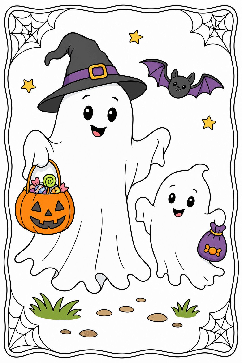 Trick-or-Treat Ghosts with Candy clean-digital colorized preview