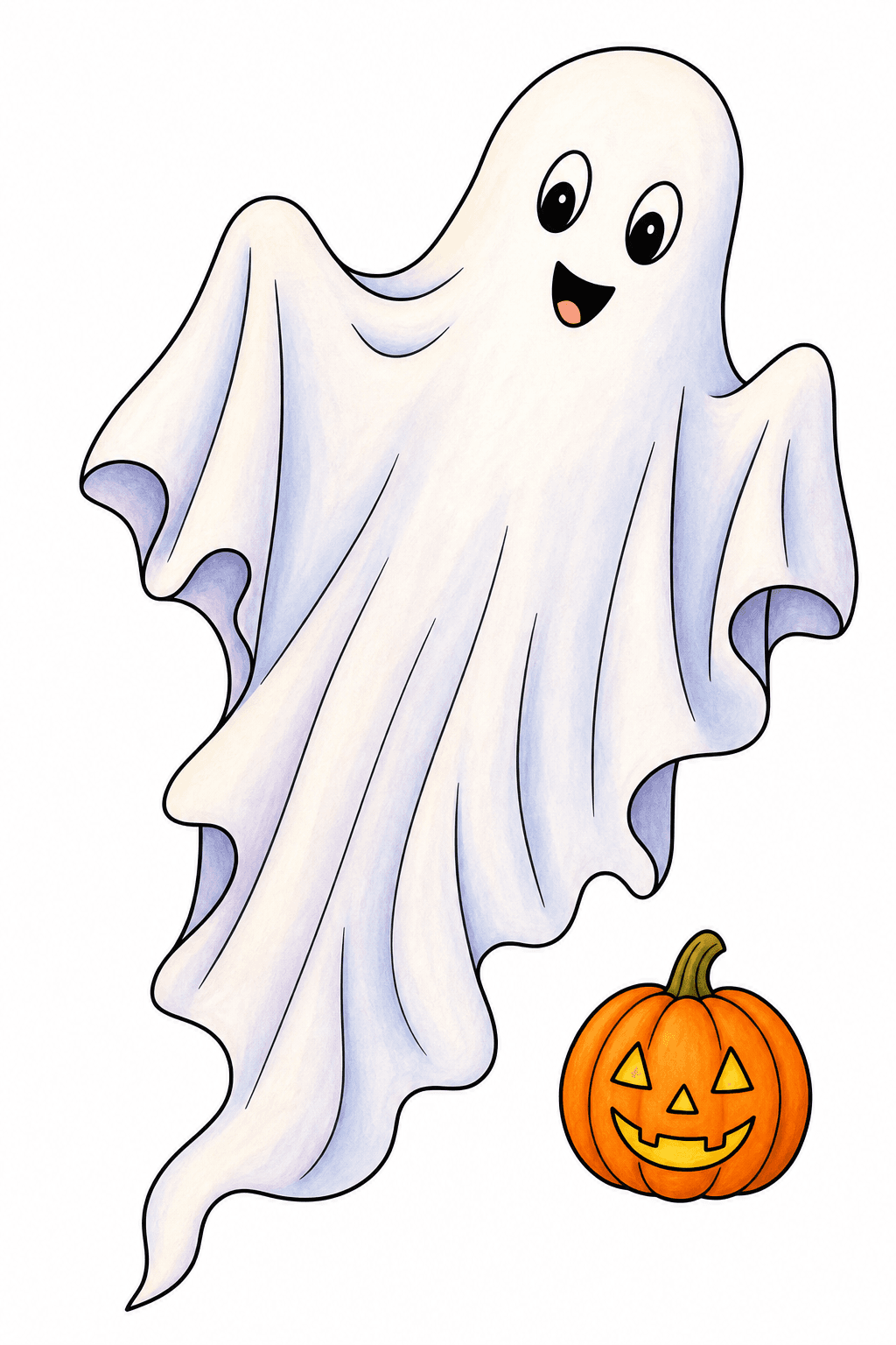 Floating Ghost Above a Jack-o'-Lantern storybook colorized preview
