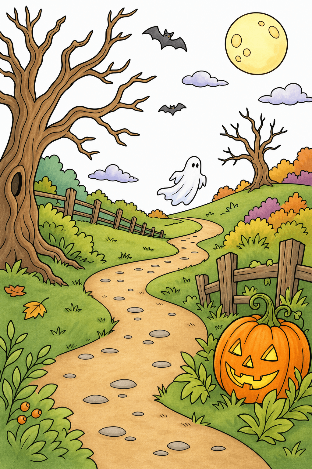 Ghost on a Winding Halloween Path storybook colorized preview
