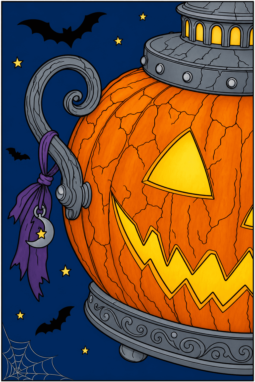 Close-Up of an Ornate Pumpkin Lantern clean-digital colorized preview